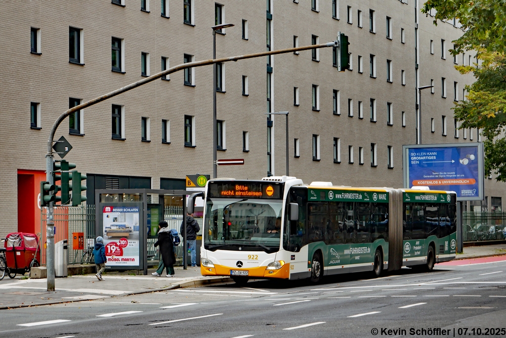 Wagen 922 | MZ-SW 922 | Neustadt Mainstraße/Bewegungszentrum Mainz | 07.10.2025